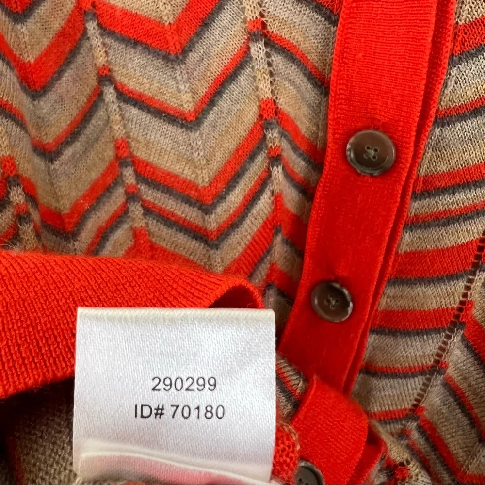 LOFT Orange Wool Blend Chevron Printed Lightweight Buttoned Cardigan Sweater - Picture 11 of 12